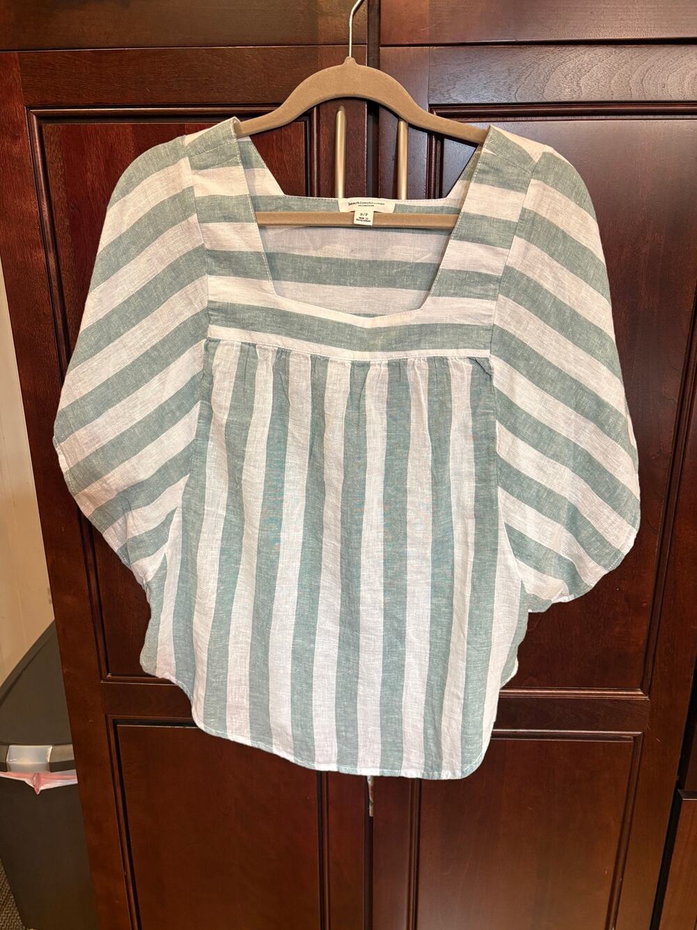 Beach Lunch Lounge Sage/White Stripe Linen/Cotton Top Size S